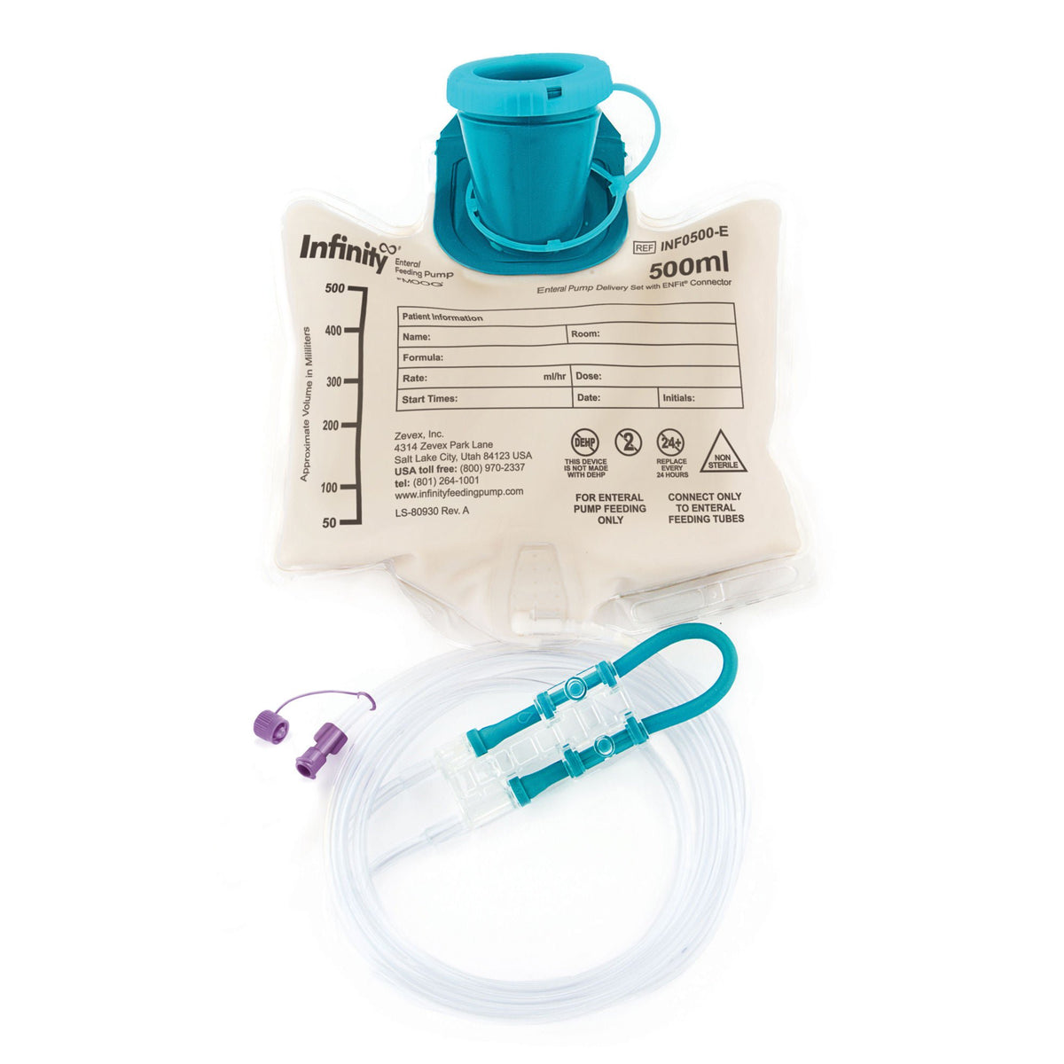 EnteraLite Infinity enteral feeding pump bag set with ENFit connector