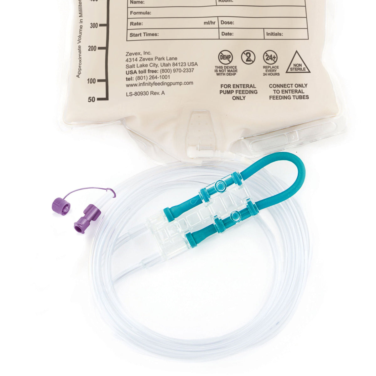 Infinity pump bag set ENFit connector detail