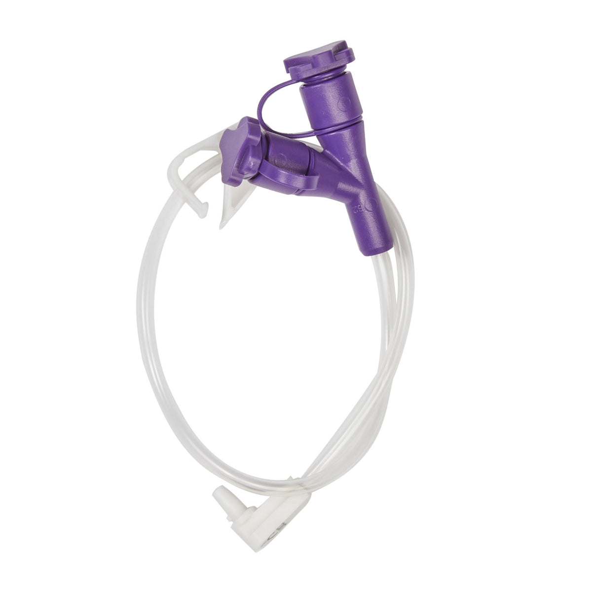 McKesson enteral extension set showing ENFit Y-port, clamp, and right angle connector