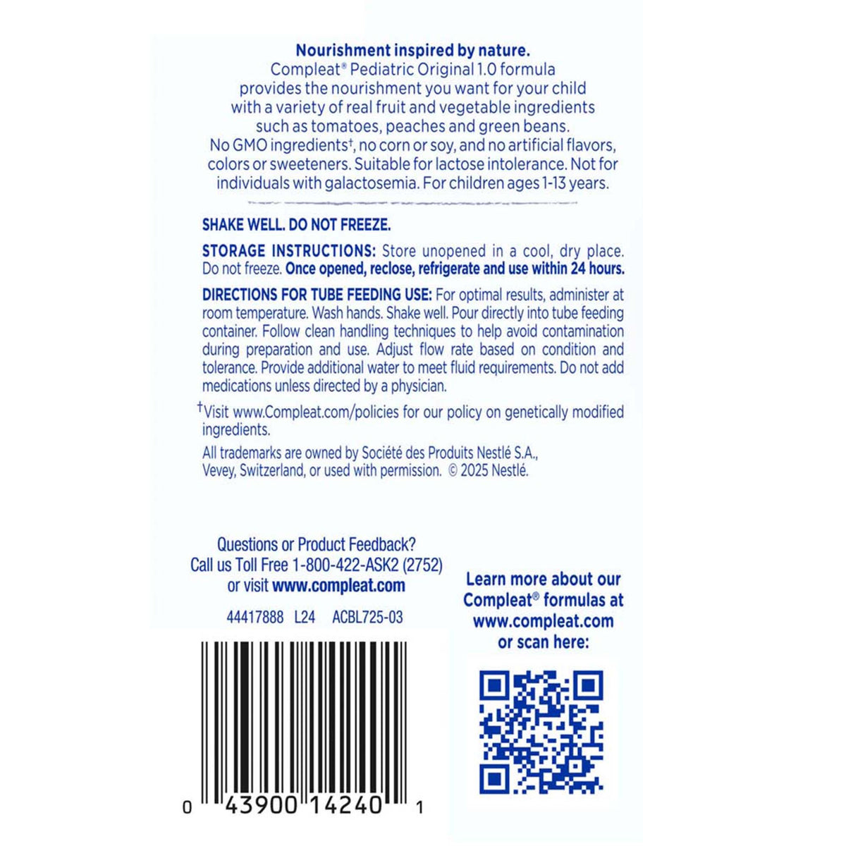 Compleat Pediatric Original 1.0 nutrition facts