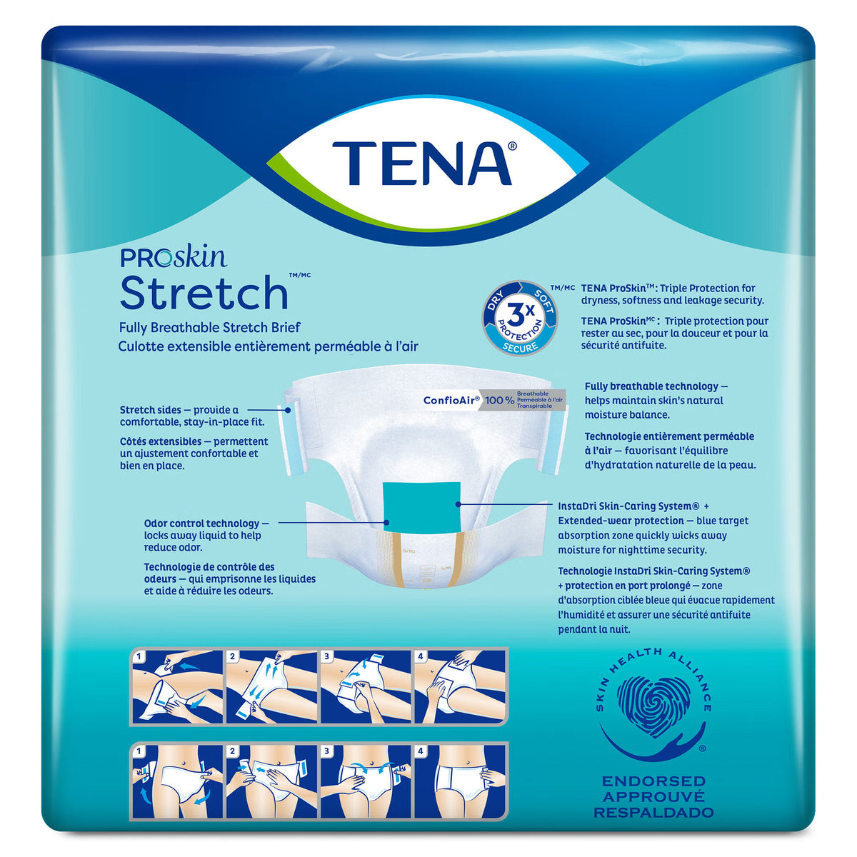 TENA ProSkin Stretch Ultra package back with product details