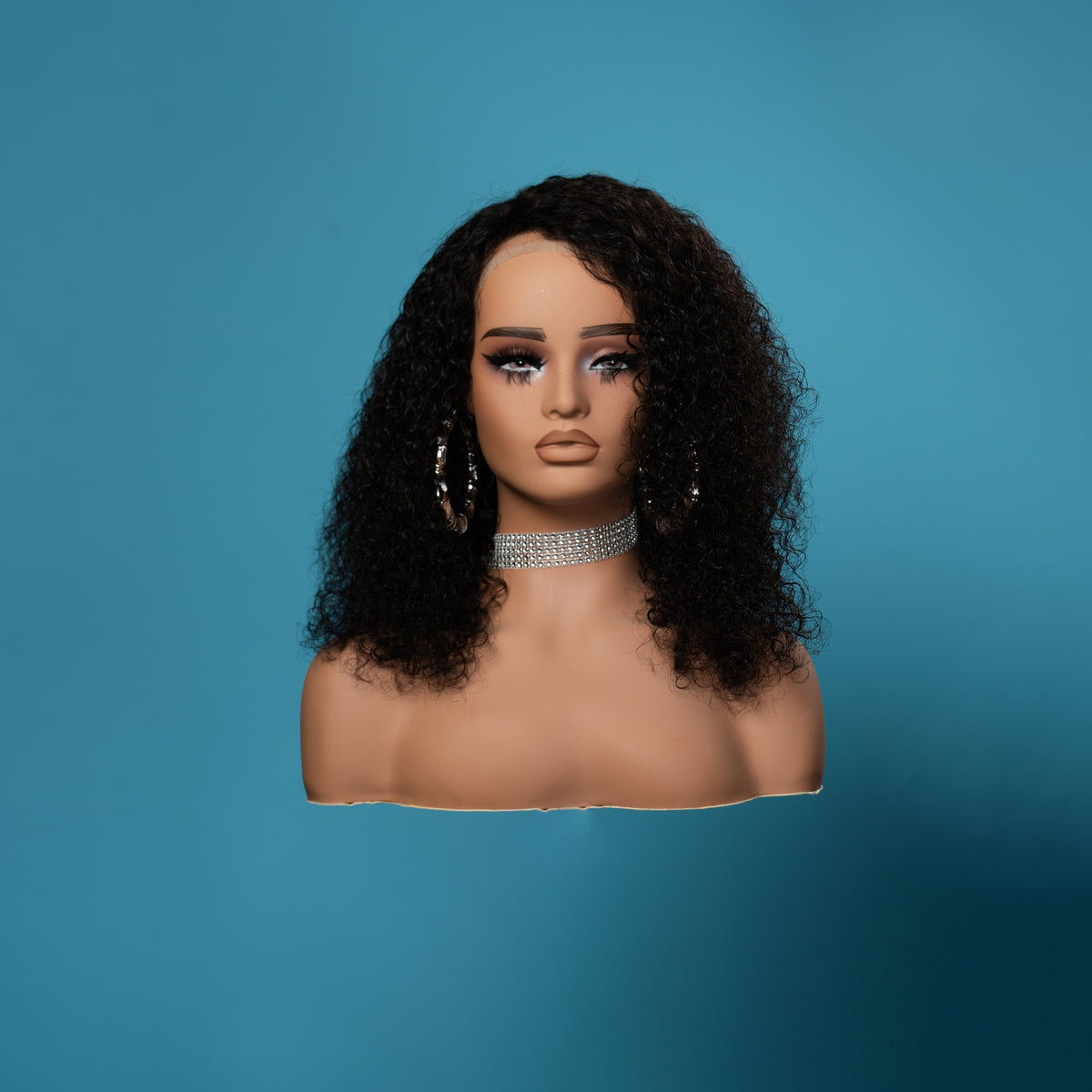 Mercedes medical wig, 14 inch water wave natural black, front view