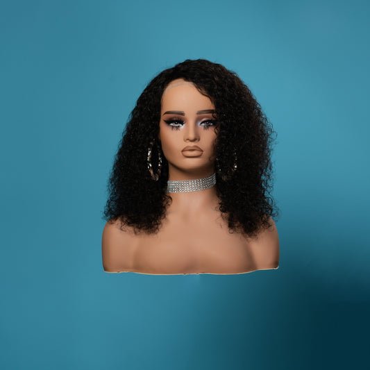 Mercedes medical wig, 14 inch water wave natural black, front view